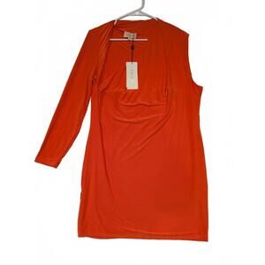 Club London Chic Women's Long One Sleeve Tunic Bright Peach Orange Size 24 20x35